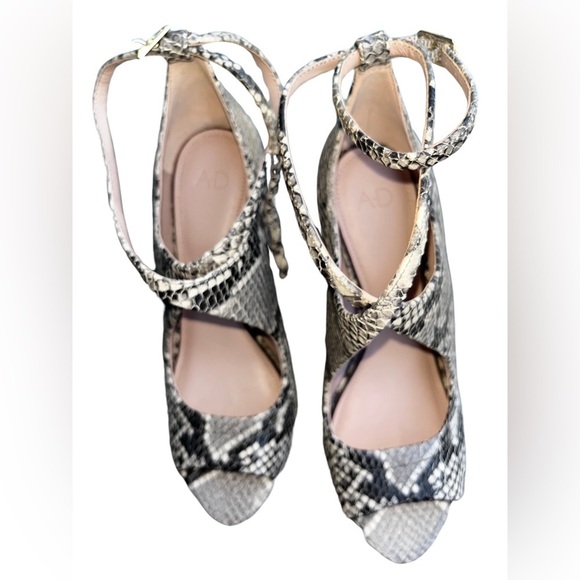 AD & DAUGHTERS Snake Print Leather Ankle Buckle Strap Peep Toe High Heel US: 7.5 - Picture 7 of 14